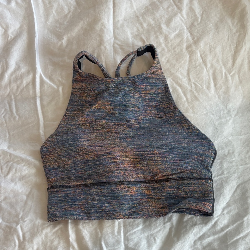 Lululemon Athletica blue multicolor, high neck, long line, energy bra